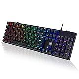 RisoPhy Mechanical Gaming Keyboard, RGB 104 Keys Ultra-Slim LED Backlit USB Wired Keyboard with Blue Switch, Durable Abs Keycaps/Anti-Ghosting/Spill-Resistant Computer Keyboard for PC Mac Xbox Gamer