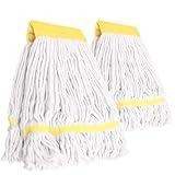 (2 Pack) Heavy Duty Mop Head Commercial Replacement for Floor Cleaning,Wet Industrial Cotton Looped End String Heads Refill,Yellow