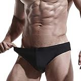 AIMPACT Swimwear Mens Beach Swim Briefs Bikini Bathing Suits Swimming Briefs with Drawstring (Black L)