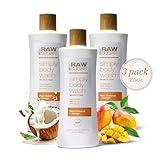 RAW SUGAR Simply Body Wash - Raw Coconut + Mango, Moisturizing & Soothing Bath & Shower Gel, Sulfate-Free, Paraben-Free & Vegan (Pack of 3)