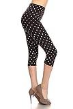Leggings Depot High Waisted Plaid & Wild Print Leggings for Women-Capri-R885, Polka Dots, One Size