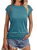 AUTOMET Womens Casual Summer Tops Dressy Cap Sleeve Spring T Shirts Ruched Business Fashion Trendy Clothes Outfits 2025 BGreen S Bluegreen