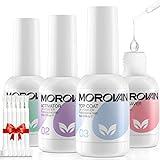 Morovan Dip Powder Liquid Set with Activator Base Top Coat and Dipping Powder Brush Saver 4pcs 0.5oz for Dip Powder Nail Kit