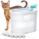 uahpet Cat Water Fountain, Wireless & Battery Operated 2L/67oz Pumpless Automatic Pet Fountain with Motion Sensor, Food-Grade ABS Tray, Easy to Clean Water Dispenser for Cats