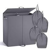 Double Laundry Hamper with Lid and 4 Removable Laundry Bags, Collapsible Laundry Hamper 2 Section Dirty Clothes Hamper with Handles for Laundry, Bedroom, Bathroom, Dorm, Grey