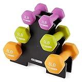 HolaHatha Neoprene Dumbbell Weights Set & Rack for Home Workout, 32 Lbs, Multicolor