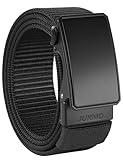 JUKMO Men's 1.5" Nylon Ratchet Belt, Casual Web Click Tactical Belt with Slide Buckle for Jeans, No Holes Adjustable Trim to Fit(Black,Medium)