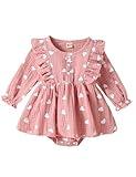 aichilra Baby Girl Love Print Romper Infant Girl One-Piece Bodysuit Long Sleeve Ruffled Winter Clothes Pink 18-24M