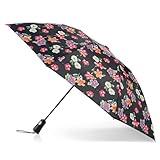 totes Reverse Close Folding Inbrella with Auto Open Close and Compact, Windproof Design, Black Watercolor Floral