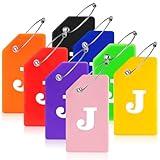 8 Pcs Luggage Tags for Suitcases, 26 Initial Letter Travel Luggage Baggage Identification Labels ID Tags Fully Bendable Tags with Stainless Steel Loop (Letter J, Colorful)