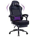 Fantasylab Big and Tall Gaming Chair with Footrest 400lbs Massage Gamer Chair with Memory Foam Adjustable Tilt Back Angle & Armrest, High Back Leather Computer Office Chair