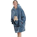 Aemilas Wearable Blanket Hoodie - Sherpa Blanket Sweatshirt as Gifts for Women Sister, Cozy Oversized Hooded Blanket with Giant Pocket(Denim Blue)