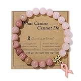 SCRDPRAD Breast Cancer Bracelets Natural Stone What Cancer Cannot Do Inspirational Bracelet for Women GirlsRibbon Cancer Awareness Handmade Beaded Encouragement Gift With Message Card (Pink)