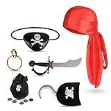 whatstem Pirate Costume for Kids, Halloween Party Pirate Costume Set 7 Pcs, Carnival Dress Up Costume, Pirate Cosplay, Kids Role Play Game, Boys Girls Party Favors Accessories