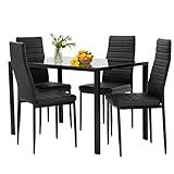 FDW Dining Table Set Glass Dining Room Table Set for Small Spaces Kitchen Table and Chairs for 4 Table with Chairs Home Furniture Rectangular Modern (Black Glass)