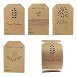 Boho Simple Christmas Gift Tag Adhesive Stickers – 2 x 3 Inch Labels, Roll of 100 with Minimalist Designs – Merry Christmas, Noel, and Candle, Made in The USA