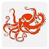 FINGERINSPIRE Octopus Stencil for Painting 11.8x11.8 inch Plastic PET Flower Octopus Pattern Painting Stencil Reusable Sea Animal Drawing Template Sea Theme Stencil for Home Wall Floor Decoration