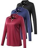 Ullnoy Lightweight Golf Shirts for Women Moisture Wicking Long Sleeve Polo Shirt Women Quick Dry Activewear Golf Tops Black/Navy/Wine Red L 3 Pack