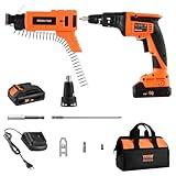 VEVOR Drywall Screw Gun Auto-Feed, 20V Max Collated Drywall Screwgun, 4200RPM Brushless Cordless Drywall Gun Kit with 2 Battery Packs, Belt Clip, Charger, Tool Bag, Screw Length and Depth Adjustable