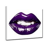 CXHOSTENT Abstract Women Lips Wall Art Canvas Prints Fashion Purple Lip Pictures Sexy Girl Mouth Painting for Female Room Decor Framed (Lips-3, 24.00"x36.00")