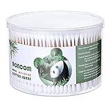 MONCOM Cotton Swabs 500 Count Double Round Thick Tips | Biodegradable Eco-Friendly Strong Wooden Sticks Cotton Swabs For Ears | Firm Qtips cotton swabs | Natural Cotton Buds, 3 inch, One Small box