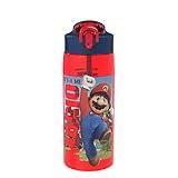 Zak Designs The Super Mario Bros. Movie Water Bottle For School or Travel, 25 oz Durable Plastic Water Bottle With Straw, Handle, and Leak-Proof, Pop-Up Spout Cover (Mario, Toad)