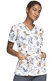 Tooniforms Women Scrubs Top V-Neck TF738, XS, Cats and Dogs