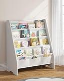 SEIRIONE Sturdy Kids Bookshelf, Eco-Safe 4-Tier Sling Bookshelf for Kids Room with Tear-Proof Oxford Fabric, Ideal Height for Easy Book Access, Deep Slings to Keep Books Upright, White/Wood Texture