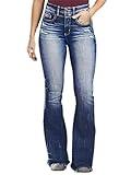 Flamingals Butt Lifting Bootcut Jeans Double Button Straight Leg Stretchy Curvy Tummy Control Trendy Denim Jeans S Dark Blue