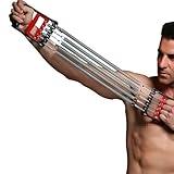 Chest Expander Exercise Resistance Bands Adjustable Hand Gripper Arm Pull Bar Arm Muscle Exerciser with 5 Springs Strength Trainer for Home Gym Muscle Training Exerciser,Red