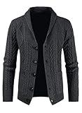 Dokotoo Men Men’s Long-Sleeved Cardigan Knitted Sweater with Pockets Slim Fit Shawl Collar Fall Sweaters Dark Gray X-Large