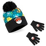 Pokemon Boys Winter Accessories Set, Kids Winter Set - Anime Gift for Boys (Black/Blue 2 Pcs)