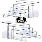 Aheroi Large Acrylic Risers, 10 Pcs 2 Set(7”L~8”L~9”L) Riser Display Shelf, Clear Rectangular Display Stands Set, Transparent Shelves for Decor, Showcase Holder for Cupcake