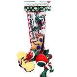 Christmas Dog Stocking Toys. Pack Assorted with Squeaker Inside of Newspaper Toy, Squeaky Boot, a red, Green & White Tennis Ball & red White & Green Knotted Rope Xmas Toy. Small Medium Large Breeds