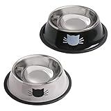 Cat Bowls for Food and Water,2PCS Rapsrk Non-Slip Stainless Steel Small Food Bowls 8 Oz Pet Bowl with Removable Rubber Base Dog Bowl,Stackable Cat Puppy Dishes Bowls with Cute Cats Painted