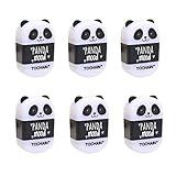 GINCEVHY 6 Pack Cute Panda Pencil Sharpeners, 2-in-1 Handheld Pencil Sharpener with Eraser, Pencil Erasers in Double Covers for Kids School Office (Single Hole, Manual)