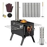 Hot Tent Stove,AVOFOREST Wood Burning Stove,Small Wood Stove with 7 Stainless Chimney Pipes for Outdoor Heating & Cooking, Ice Fishing, Hunting