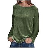 Prime Try Before You Buy Women Velvet Tops for Women Long Sleeve Round Neck Shirt Blouse Pullove Solid Casual Tee Shirt Trendy Velvet Tops Velour top for Women Army Green XL