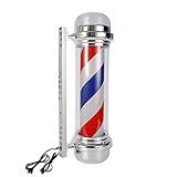 28 Inch Barber Shop LED Pole, Classic Style Salon Barber Shop Open Sign Waterproof Rotating Stripes Pole Light, Wall Mountable White Blue Barber Shop Rotating Stripes Pole Light Save Energy (32 Inch)