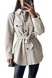 PRETTYGARDEN Women's Fall Fashion Winter Trench Coats Lapel Button Down Peacoat Belted Outerwear Casual Jackets (Grey White,Medium)