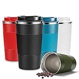 YINJAM 12oz Travel Coffee Mug Insulated Coffee Cups to Go with Leakproof Lid Vacuum Stainless Steel Double Walled Thermal Car Coffee Tumbler for Hot Cold Iced Tea Drinks Reusable (Black, 12oz)