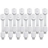 Baby Proof Cabinet Lock & Straps Latches Child Drawer Latches 3M Adhesives Adjustable Non Drilling Safety Cabinet Locks Straps Baby Drawer Locks for Kids Baby Multi-Function 12 Pack (White)