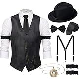 YESSA 1920s Mens Costume,Roaring 20s Costumes for Men,Harlem Nights Costumes for Men,1920s Hat Vest Pocket Watch Suspenders Tie