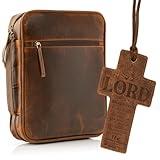 Elizo Leather Bible Cover for Men Women Bible Case Large Book Cover Zipper Church Bible Bag Carrying Case Christian Religious Gifts Bookmark Antique