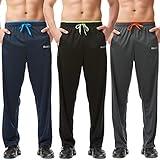 SACUIMAN Mens Sweatpants Summer Fall Lightweight Workout Athletic Running Pants for Men with Zipper Pockets Open Bottom (3 Pack,M)