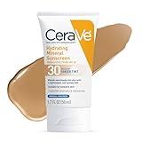 CeraVe Hydrating Mineral Sunscreen SPF 30 with Sheer Tint | Tinted Mineral Sunscreen with Zinc Oxide & Titanium Dioxide | Blends Seamlessly For Healthy Glow | Medium, 1.7 Fluid Ounce