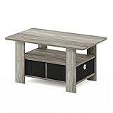 Furinno Andrey Coffee Table with Bin Drawer, French Oak Grey/Black