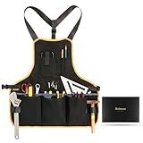 BRITEREE Work Tool Apron for Men and Women, Torso Length with 21 Tool Pockets, Durable Canvas Apron, DIY Enthusiasts, Gifts for Men Dad Father(Black)