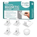 SKYLA HOMES Magnetic Cabinet Locks Baby Proofing Child Safety - The Safest Quickest and Easiest Multi-Purpose 3M Adhesive Child Proof Latches, No Screws or Tools Needed (4 Pack)