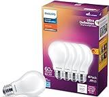 PHILIPS LED A19 Ultra Definition Frosted Dimmable LED Light Bulbs - Flicker-Free 60w Light Bulbs with EyeComfort Technology - Soft White 2700K Lightbulb - 800 Lumen - E26 Base - 4 Pack